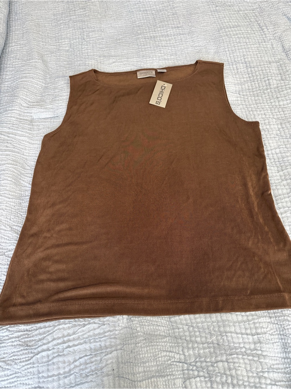 Vintage Chico's Travelers Tank Top Camel Brown Ribbed High Neck Size 3 (XL) NWT